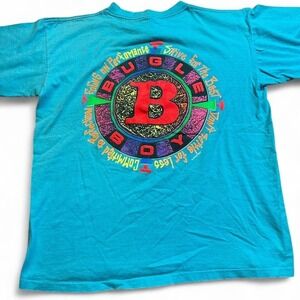 Vintage Bugle Boy T-Shirt teal Large Surf Beach‎ Skate Single Stitch